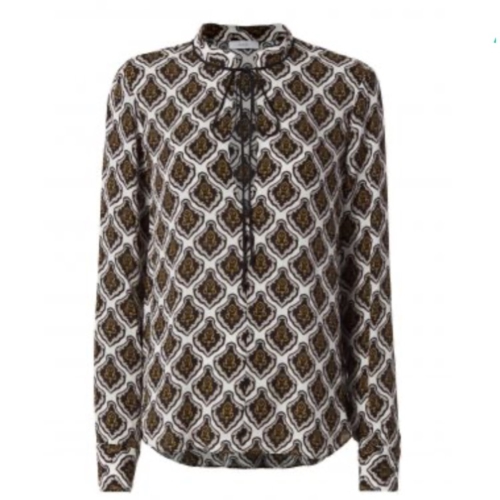 A.L.C. 100% Silk Print Long Sleeve Blouse Top 2